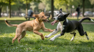 Dog humping behavior during dog play in the park