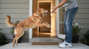 How to stop a dog from licking people at the doorway